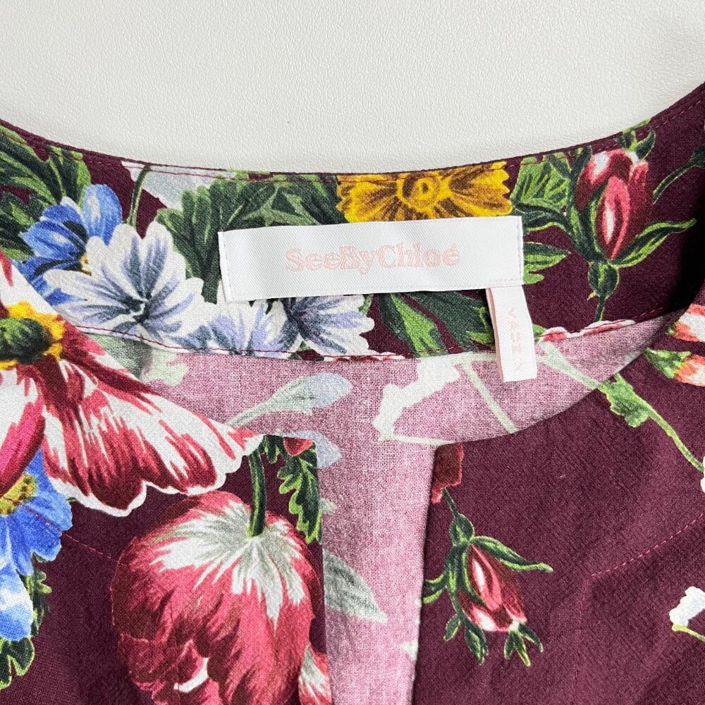 $395 NWOT SEE BY CHLOÉ Floral Print Cotton Top Blouse Size 40 Multicolor - Picture 12 of 16
